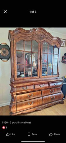 Two-Piece French Provincial Style China Cabinet