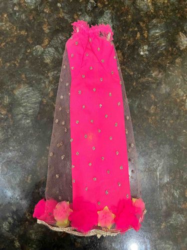 Barbie Doll Pink Tulle Gown with Floral Embellishments