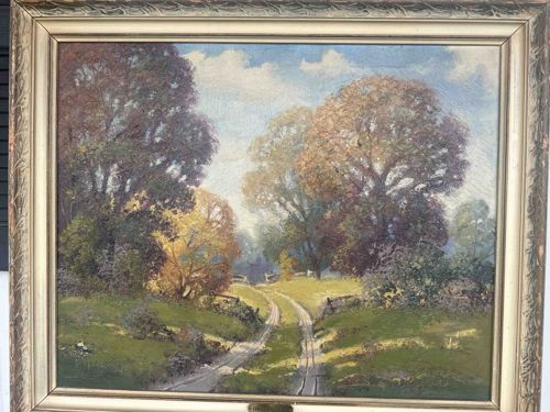 Autumn Landscape Oil Painting with Dirt Road