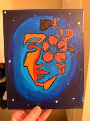 Abstract Face and Floral Canvas Painting