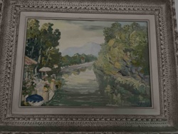 Framed Impressionistic Landscape Painting of a River Scene