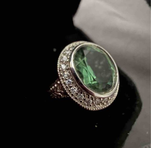 Oval Green Quartz or Amethyst Halo Cocktail Ring
