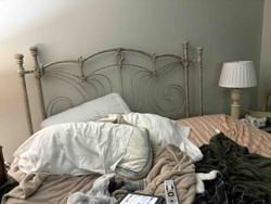 Distressed Cream Wrought Iron Headboard