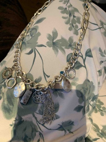 Silver-Toned Statement Charm Necklace