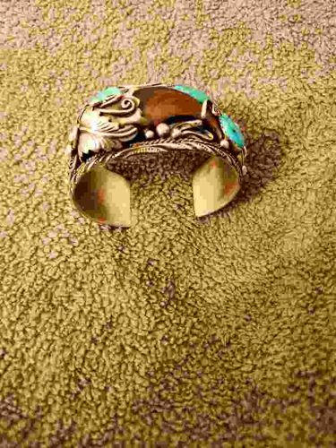 Vintage Navajo Bear Claw and Kingman Turquoise Sterling Silver Cuff Bracelet