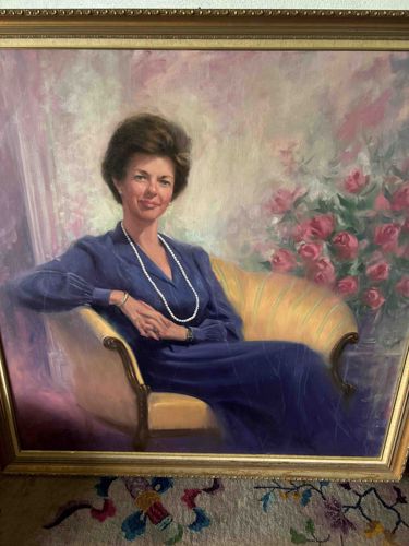 Framed Oil Portrait of a Woman in Blue Dress