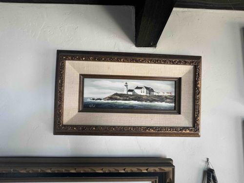 Framed Coastal Lighthouse Painting