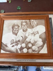 Framed Photograph of Brooklyn Dodgers Players with Baseballs