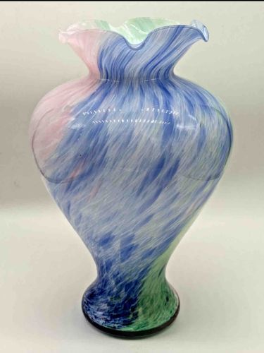 Mid-Century Murano Style Pulled Feather Art Glass Vase