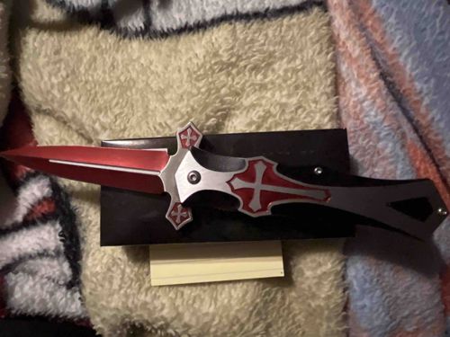 Templar Cross Red Spear-Point Folding Knife