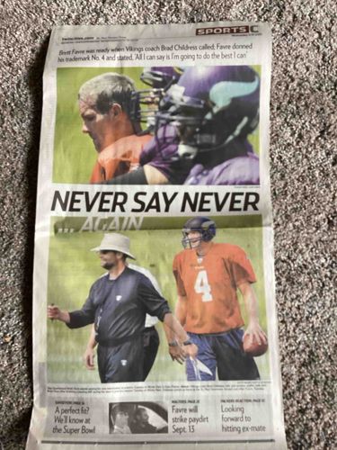 Sports Section of Newspaper Featuring Brett Favre