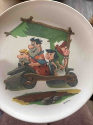 The Flintstones Collectible Ceramic Plate Showing Family in Car