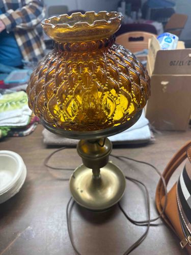 Vintage Amber Pressed Glass Hobnail Hurricane Lamp