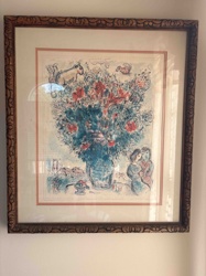 Marc Chagall Style Floral Bouquet with Figures and Animals