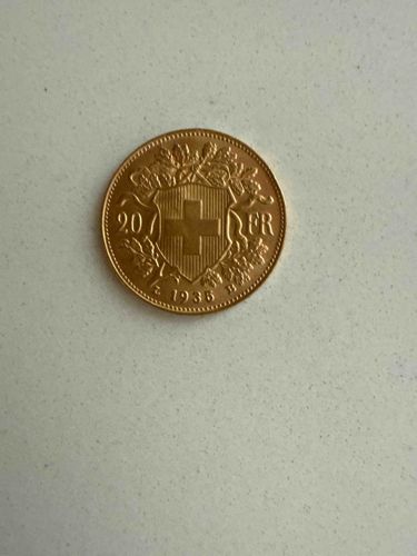 1935 Swiss 20 Francs Vreneli Gold Coin (Reverse)