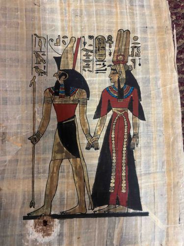 Egyptian Papyrus Painting depicting Horus and a Goddess
