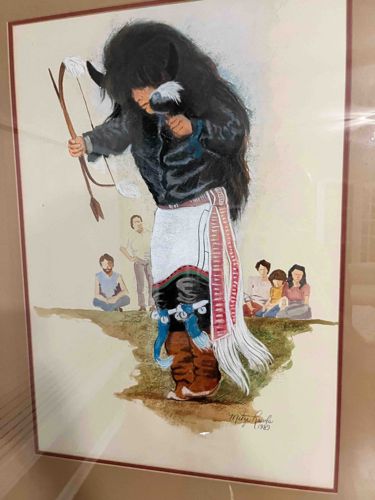 Signed Native American Buffalo Dancer Watercolor by Mitzi Kanla