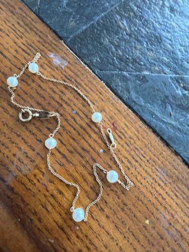 14k Yellow Gold and Cultured Pearl Station Necklace