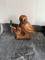 Carved Wooden Owl Family Sculpture