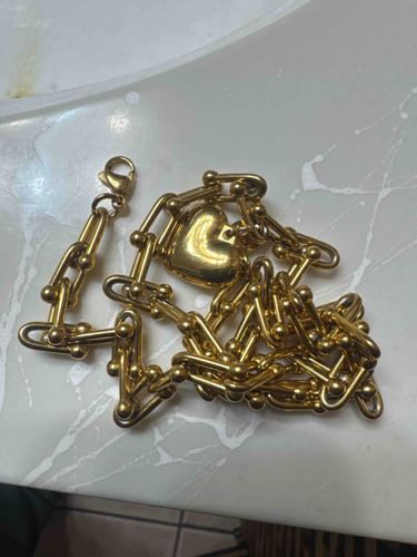 Yellow Gold Heart Charm Link Necklace