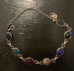 Multi-Gemstone Scarab Link Bracelet with Safety Chain