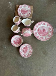 Pink Transferware Dinnerware Collection with Castle Motif