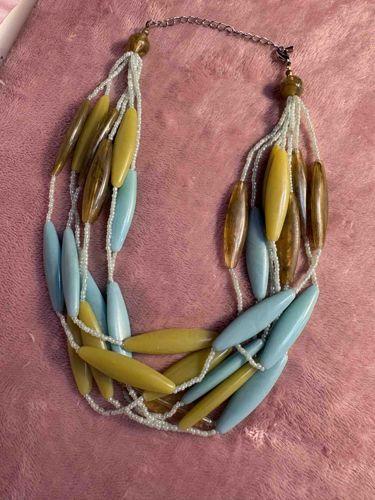 Multi-Strand Faux Resin and Seed Bead Statement Necklace