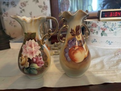 Pair of Hand-Painted Decorative Vases with Gilt Handles