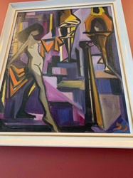 Cubist Style Oil Painting of Female Nude with Abstract Forms