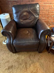 Brown Leather Armchair with Nailhead Trim