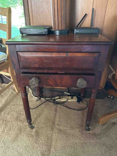 Two-Drawer Antique/Vintage Side Table with Turned Legs and Casters