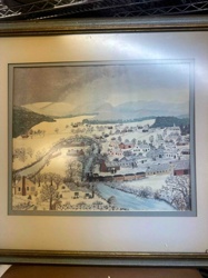 Framed Winter Village Landscape Print