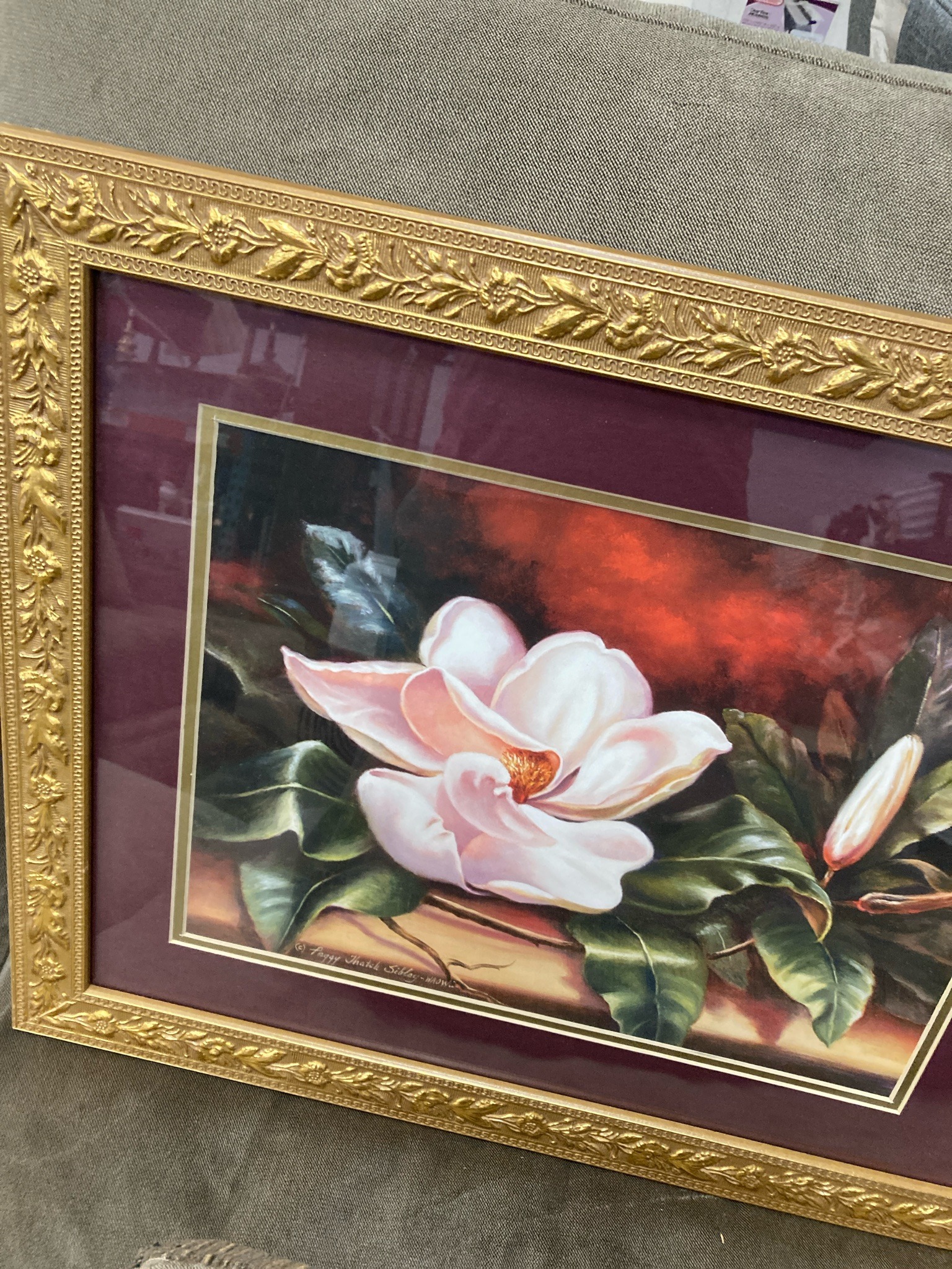 Submitted photo of Floral painting signed 'Peggy Thatch Sibley'