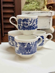 Set of Four Blue Willow Pattern Ceramic Cups
