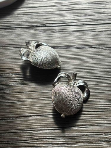 Textured Silver-Tone Apple Earrings