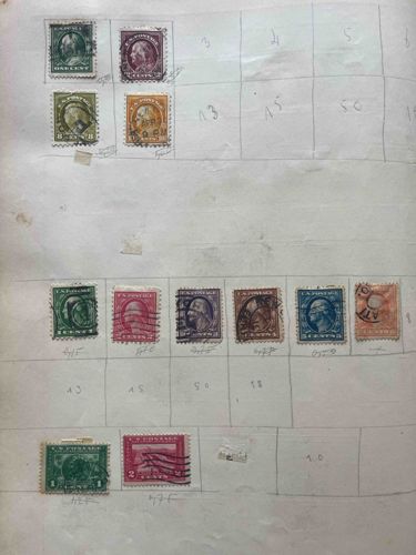Collection of Early 20th Century US Postage Stamps on Album Page