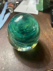 Irish Hand-Blown Green Swirl Glass Paperweight