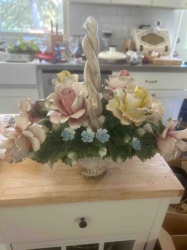 Capodimonte-Style Floral Basket Figurine