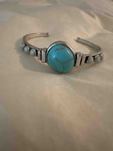 Silver-Tone Turquoise Cabochon Cuff Bracelet