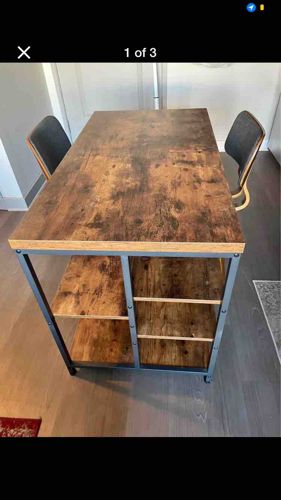 Industrial Style Kitchen Island with Storage and Rolling Casters