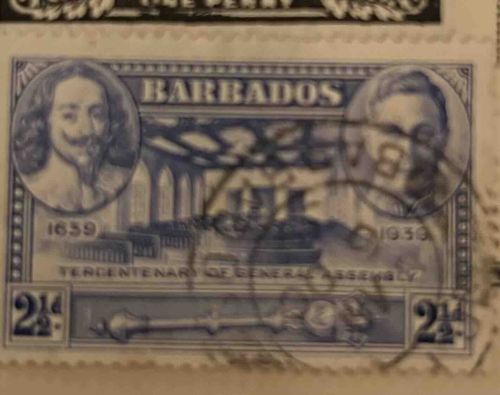 Barbados 1939 Tercentenary of General Assembly 2 1/2d Stamp