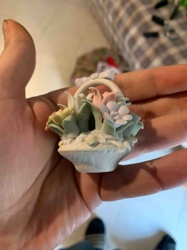 Miniature Porcelain Flower Basket Figurine