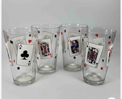 Vintage Playing Card Game Highball Glasses (Set of 4)