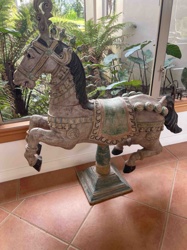 Carved Wooden Indian Horse on Stand