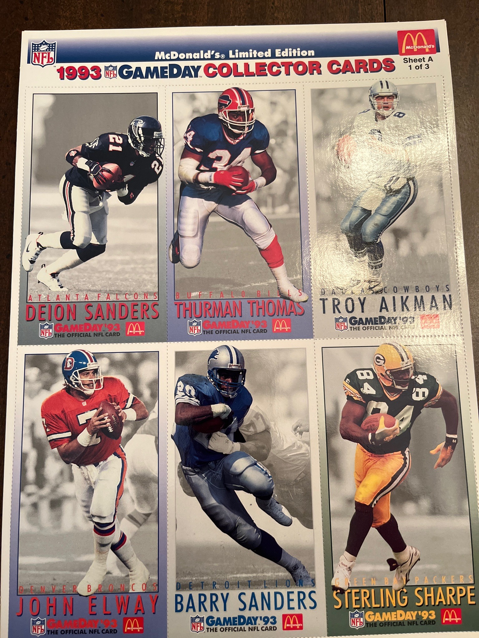 Submitted photo of 1993 McDonald's GameDay Collector Cards Sheet A (not authenticated)