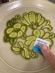 Vintage Stoneware Dinner Plate with Green Floral Pattern