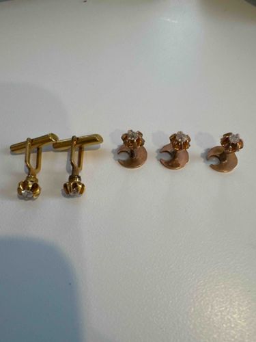 Vintage Gold-Tone Cufflinks and Shirt Studs Set with Rhinestones