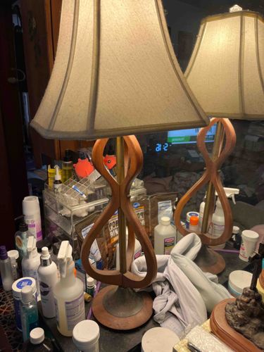 Mid-Century Modern Wooden Table Lamp with Abstract Base