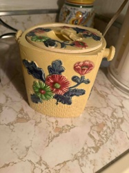 Vintage Embossed Floral Ceramic Ice Bucket