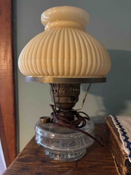 Vintage Converted Kerosene Lamp with Ribbed Milk Glass Shade